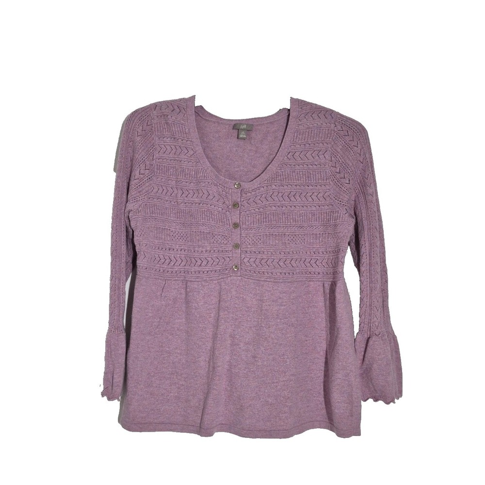 J. Jill Angora Blend Sweater Womens LP Purple  Pointelle Henley Tunic  VTG